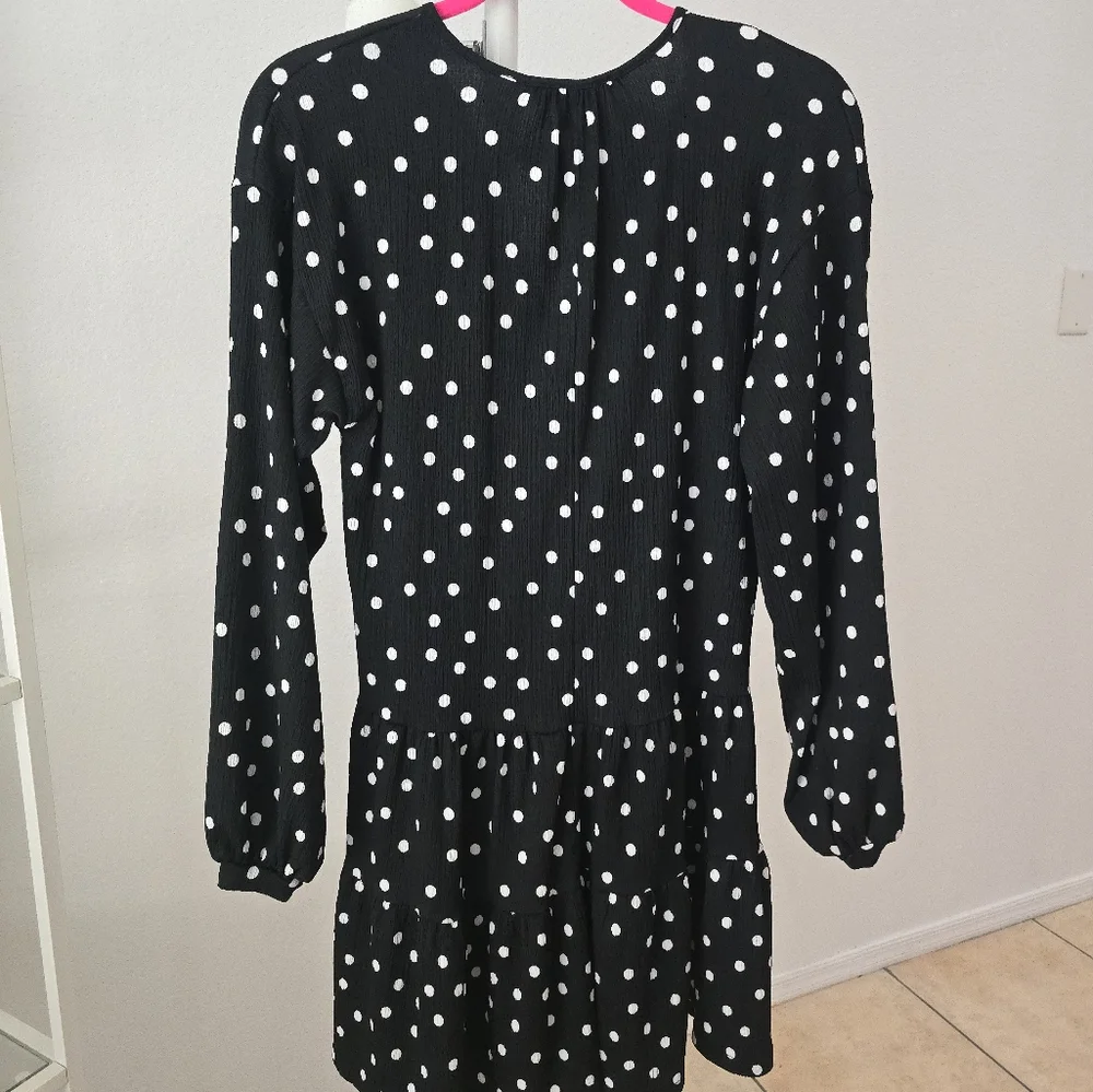 Mango Tiered Polka Dot Jersey Smock Dress in Black - Picture 4 of 8